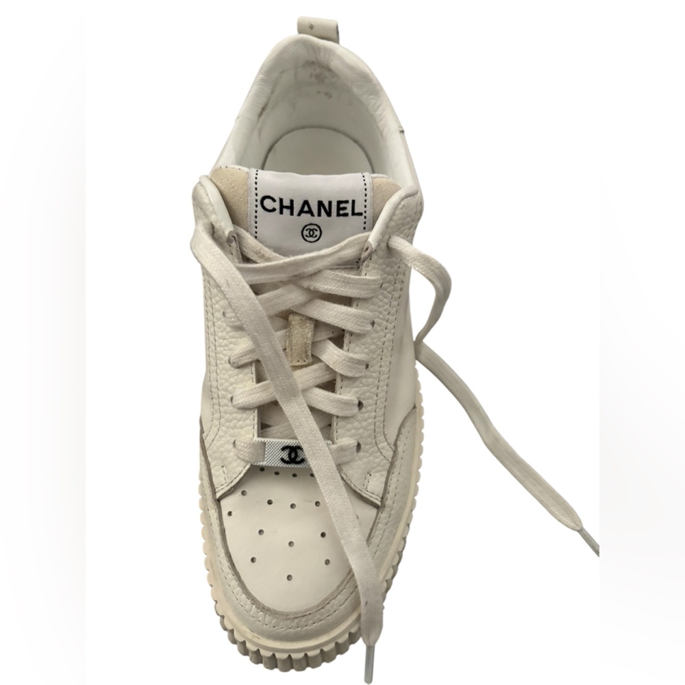 CHANEL Ivory Lace-Up Sneakers